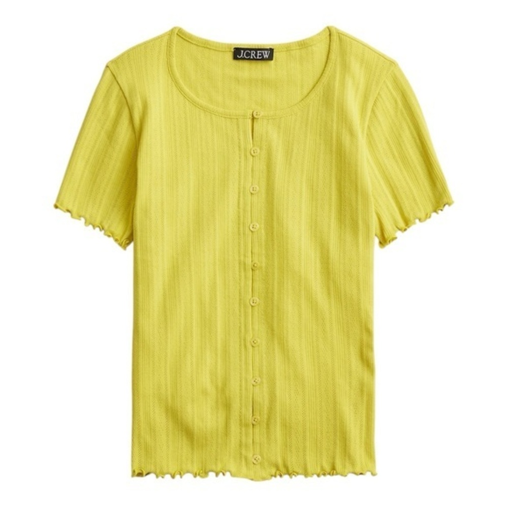 J.Crew Pointelle Cotton Knit Short Sleeve Cardigan Yellow Small